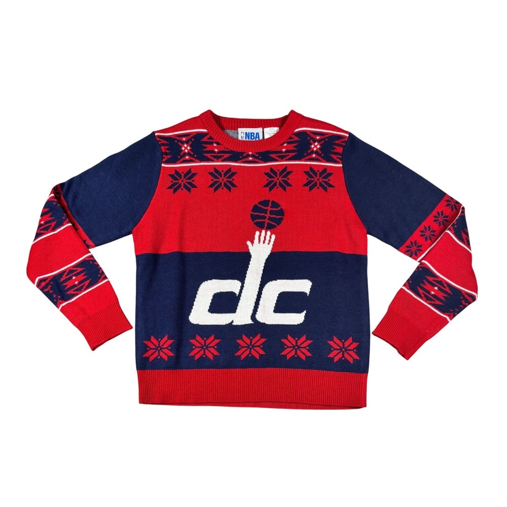 NBA Washington Wizards Youth Large Holiday Ugly Sweater Red Navy Blue L-G 14/16